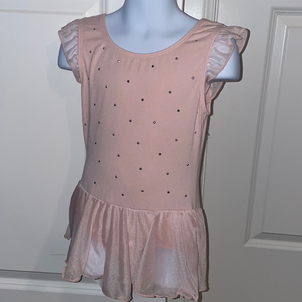 Ballet Leotard with attached slim TuTu Skirt. Flutter cap ruffle